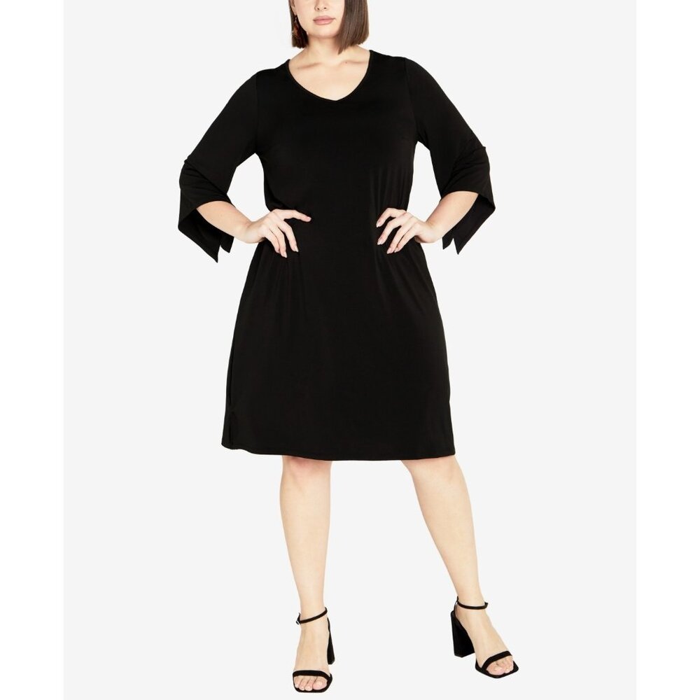 AVENUE Plus Size Gianna Relaxed Fit Knee Length Dress Black Size 16 MSRP $79